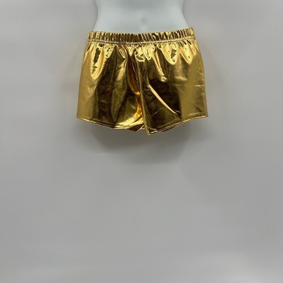 3/$15 Kid's Metallic Gold Shiny Hot Pants | XL Polyester & Spandex Elastic Waist - Picture 2 of 3